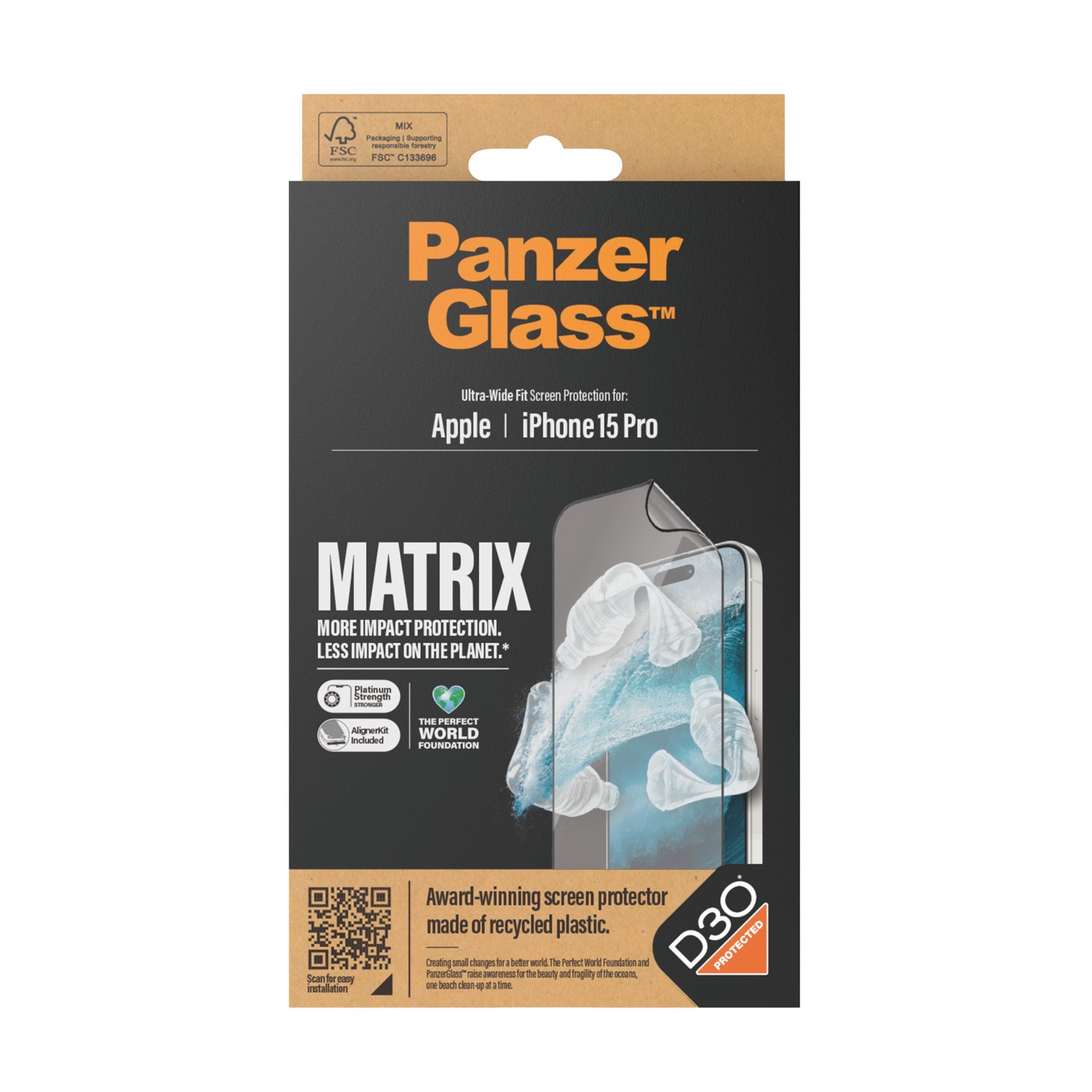 PanzerGlass® ECO MATRIX Screen Protector with D3O® iPhone 15 Pro | Ultra-Wide Fit w. AlignerKit